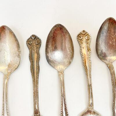 ANTIQUE SILVERPLATE SPOONS SET OF 5 - MARKED â€œM.H.M.-Xâ€