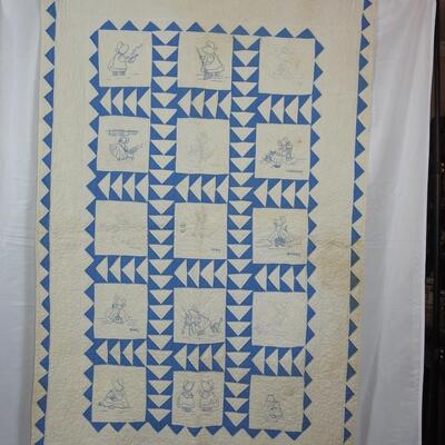 Blue Work Embroidery with Flying Geese