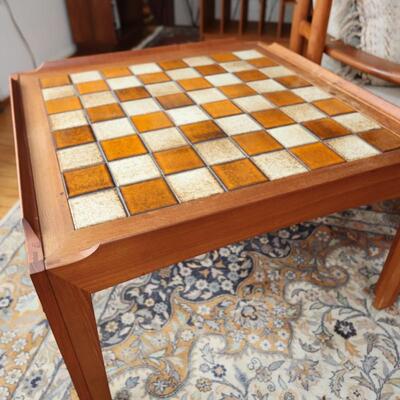 Mid-Century Modern Trioch Danish Checkerboard Top End Table