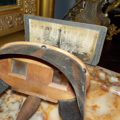 Stereograph viewer and view cards, 1900's.