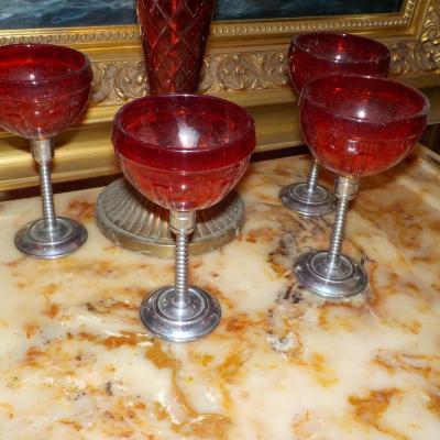4 Vintage Cups and Candle Holder.