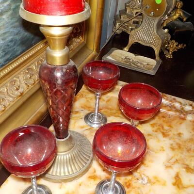4 Vintage Cups and Candle Holder.
