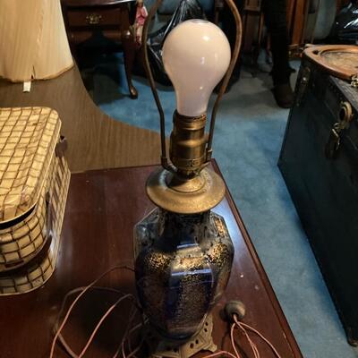 Antique Reverse Painted Glass Lamp