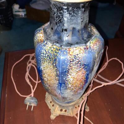 Antique Reverse Painted Glass Lamp
