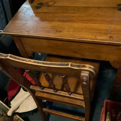 Vintage Wood Student Desk, Hutch and Chair