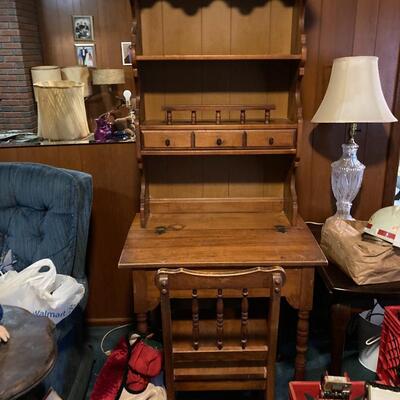 Vintage Wood Student Desk, Hutch and Chair