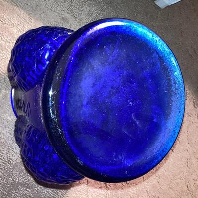 Vintage PEANUTS Blue Glass 14â€ Jar with Cover