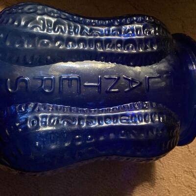 Vintage PEANUTS Blue Glass 14â€ Jar with Cover