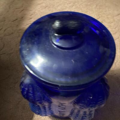 Vintage PEANUTS Blue Glass 14â€ Jar with Cover