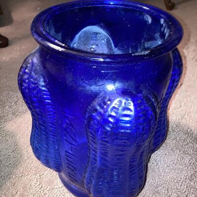 Vintage PEANUTS Blue Glass 14â€ Jar with Cover