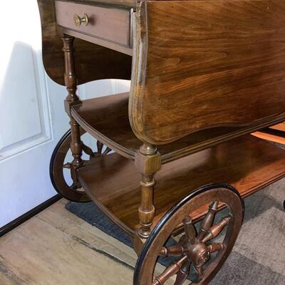 Vintage Wooden Rolling Tea Cart