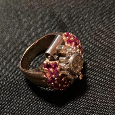Designer 14k Gold Vintage Diamond and Ruby Ring 13g