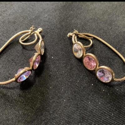 14k Gold Earrings with Colored Stones 1.5â€ x 3/4â€