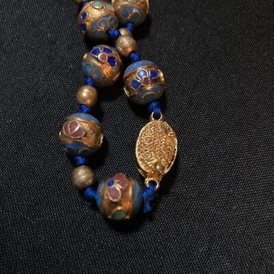 Enamel and Gold Painted Bead Necklace 32â€