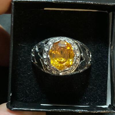 Large Citrine Style Costume Jewelry Ring Size 13