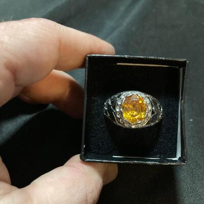Large Citrine Style Costume Jewelry Ring Size 13