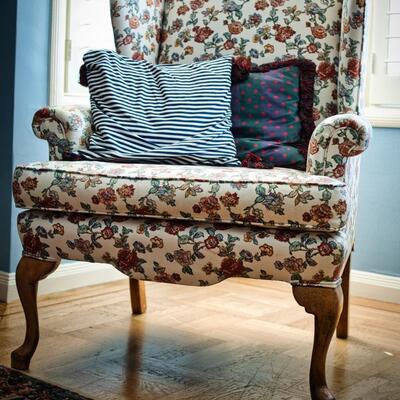 Floral Pattern Winged-back Arm Chair