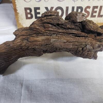 Brass candlestick petrified wood stand 10" long 5" high