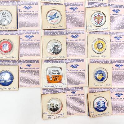 VINTAGE REPRODUCTION PRESIDENTIAL CAMPAIGN BUTTONS SET OF 38