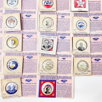 VINTAGE REPRODUCTION PRESIDENTIAL CAMPAIGN BUTTONS SET OF 38