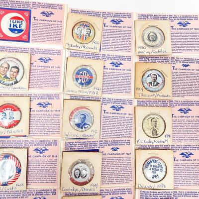 VINTAGE REPRODUCTION PRESIDENTIAL CAMPAIGN BUTTONS SET OF 38