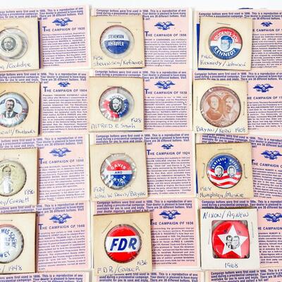 VINTAGE REPRODUCTION PRESIDENTIAL CAMPAIGN BUTTONS SET OF 38