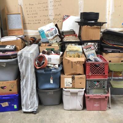 Household items and two shelving units