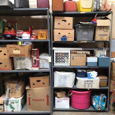 Household items and two shelving units