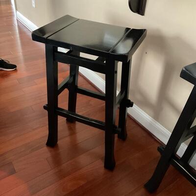 Set of 2 Asian inspired solid wood ebony stained bar stools