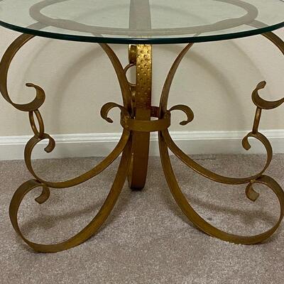 Three (3) Matching Gold Metal Living Room Glass Top Tables