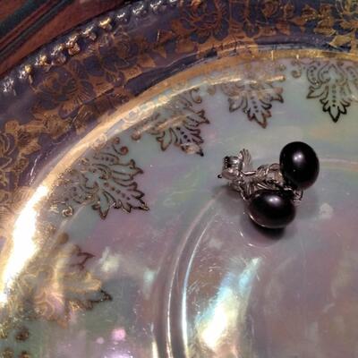 7 mm black pearl earrings on sterling silver backs