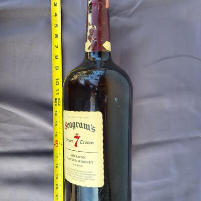 VINTAGE SEAGRAMS 7 LARGE GLASS LIQUOR BOTTLE - KANSAS STAMP