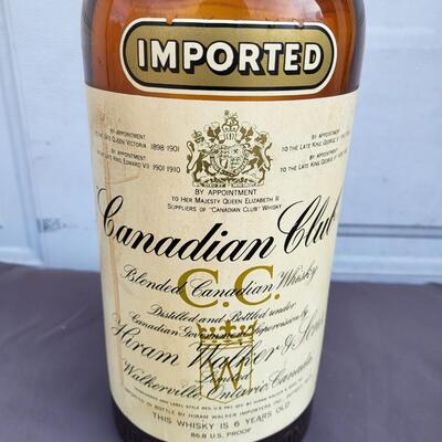 VINTAGE CANADIAN CLUB LARGE GLASS LIQUOR BOTTLE - KANSAS STAMP