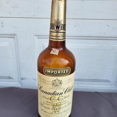 VINTAGE CANADIAN CLUB LARGE GLASS LIQUOR BOTTLE - KANSAS STAMP