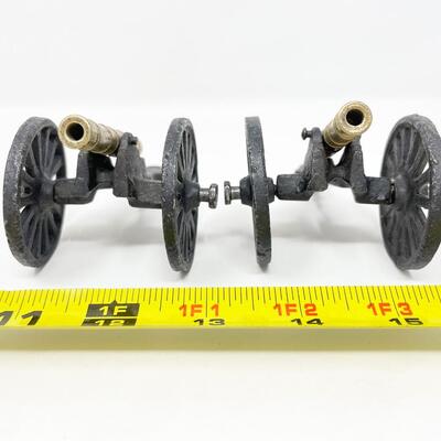 CAST IRON & BRASS 4â€ CANNON FIGURINES SET OF 2