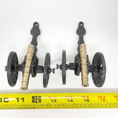 CAST IRON & BRASS 4â€ CANNON FIGURINES SET OF 2