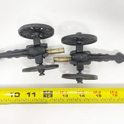 CAST IRON & BRASS 4â€ CANNON FIGURINES SET OF 2