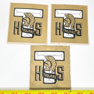 VINTAGE TOPEKA HIGH TROJANS BUTTON & STICKER BUNDLE
