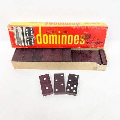 VINTAGE HALSAM DOUBLE-SIX WOODEN DOMINOES - EMPIRE STATE BUILDING
