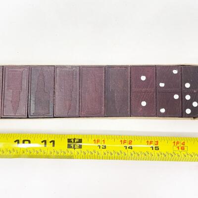 VINTAGE HALSAM DOUBLE-SIX WOODEN DOMINOES - EMPIRE STATE BUILDING