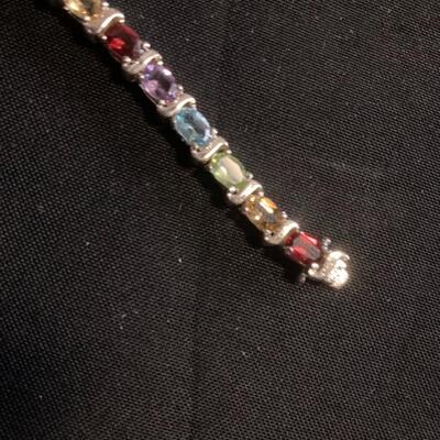 Sterling 7â€ Bracelet with Multi Colored Stones