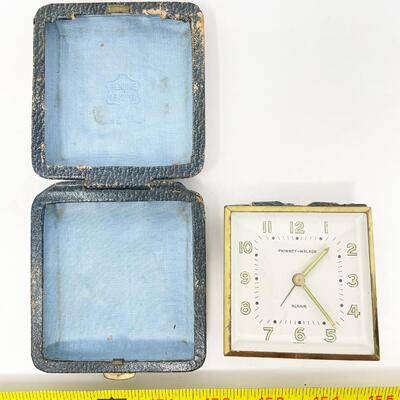 VINTAGE PHINNEY-WALKER TRAVEL ALARM CLOCK W/ LEATHER CASE