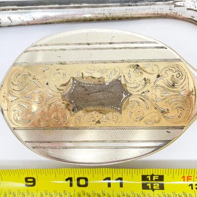 VINTAGE VANITY MIRROR AND BRUSH GOLD & SILVER TONED SET