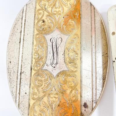 VINTAGE VANITY MIRROR AND BRUSH GOLD & SILVER TONED SET