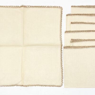 VINTAGE 15â€ LINEN NAPKINS W/ CROCHET TRIM SET OF 7