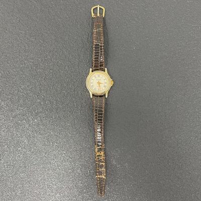 TIME QUARTZ WATCH W/ BROWN LEATHER STRAP