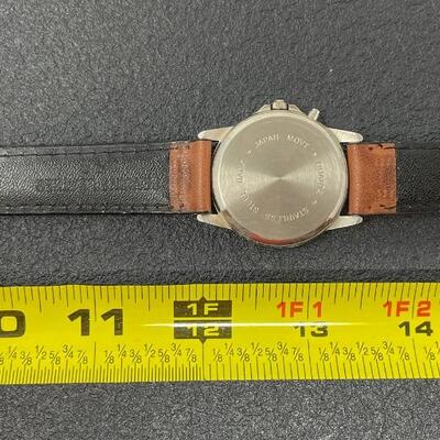 TIME QUARTZ WATCH W/ LIGHT BROWN LEATHER WRIST STRAP