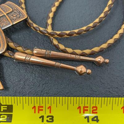 BROWN BOLO TIE W/ BRONZE TONED SADDLE SLIDE