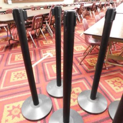 Set of Four Black Finish Stanchions with Blank Black Barrier Ribbon Choice A