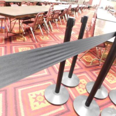 Set of Four Black Finish Stanchions with Blank Black Barrier Ribbon Choice B